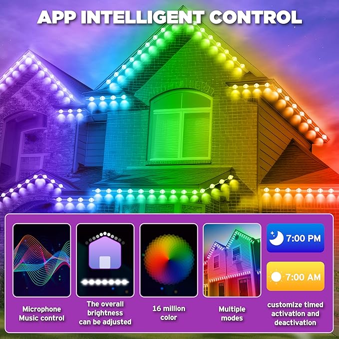 permanent outdoor lights 100FT Smart RGB Outdoor Lights - IP67 Waterproof LED Strip Lights with App/Remote Control for Holiday Decor Garden Patio &amp Home Accent Lighting (Permanent Installation)