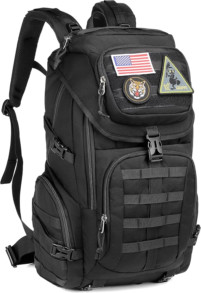Wotony military tactical backpack nylon military MOLLE backpack 3-day Assault bag 27L backpack for men used for outdoor hiking camping and hunting (All black)