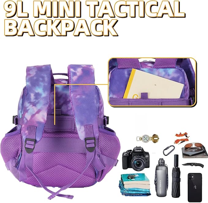 9L Mini Tactical Backpack for Men and Women Tactical Backpack Small for Hiking Small Tactical Bag (Purple Tie-Dye)