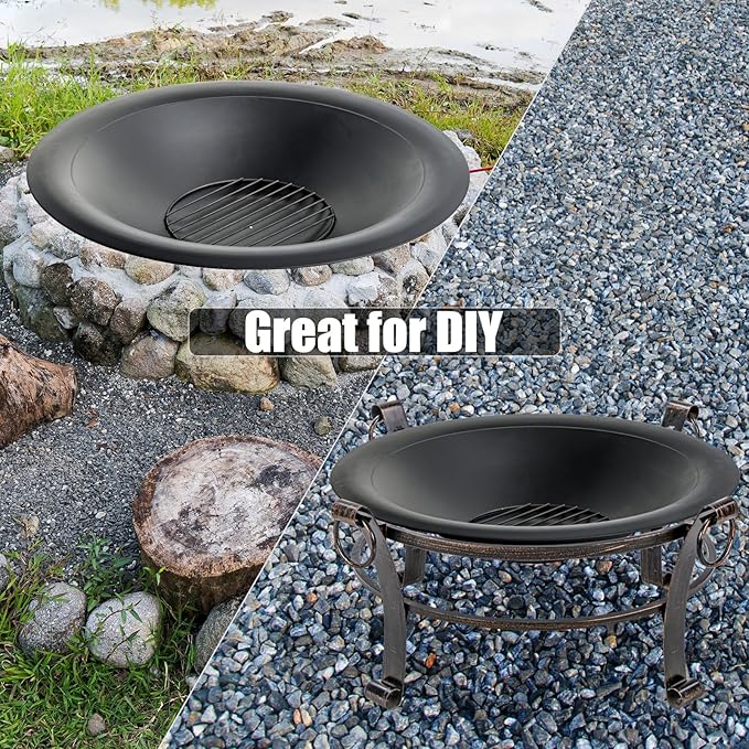 OutVue 35 inch Steel Fire Pit Bowl for DIY or Replacement Existing Fire Pits Wood Burning Fire Pit Bowl with Spark Screen &ampFire Poker Fireplace for Backyard Porch Deck Camping BBQ(Smooth)