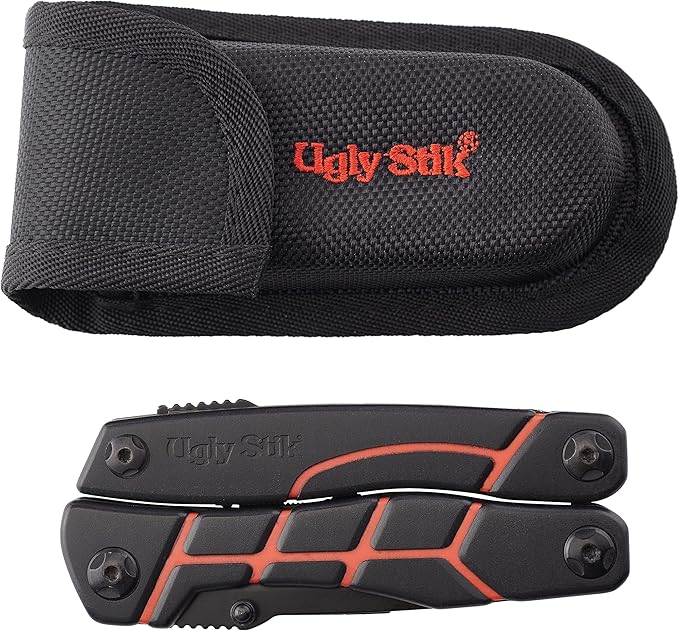 Ugly Stik Ugly Tools Multitool Knife for Fishing 11-in-1 Fishing Tool for Anglers Includes Pliers Scissors Knife and Screwdriver Non-Slip Grip Handle