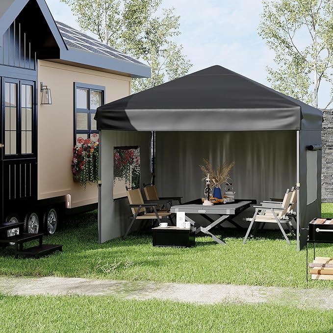 CABIHOME 10x10 Pop Up Canopy Tent Outdoor Instant Canopy with 3 Removable Sidewalls Heavy Duty Commercial Instant Shelter Waterproof &amp UV Resistant for Outdoor Events Camping Backyard (Black