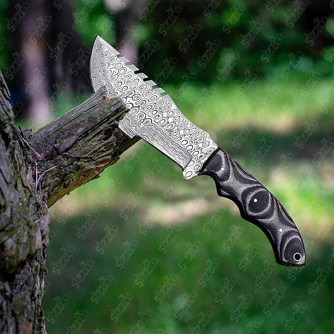 Handmade 10 Damascus Steel Tracker Knife with G10 Handle - Fixed Blade Hunting &amp Survival Knife - Horizontal Scout Carry Sheath - Bushcraft EDC for Camping &amp Outdoors
