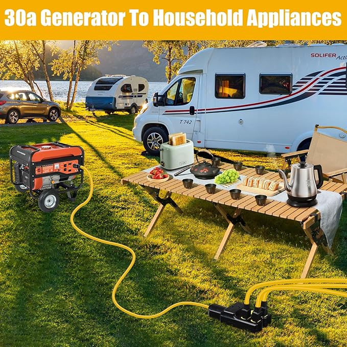NEMA L14-30P to 4X 5-20R/5-15R&ampL14-30R Generator Adapter Extension Cord 4 Prong 30 Amp to 110VTwist Locking to 15 Amp/20 Amp Household Outlet 125/250V 7500 Watts ETL Listed (10FT)