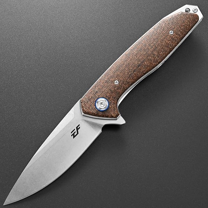 Eafengrow EF972 Folding Knife D2 Steel Blade Micarta Handle Pocket Knife Folder for Outdoor Camping Hiking Working EDC Tool Knife(Brown)