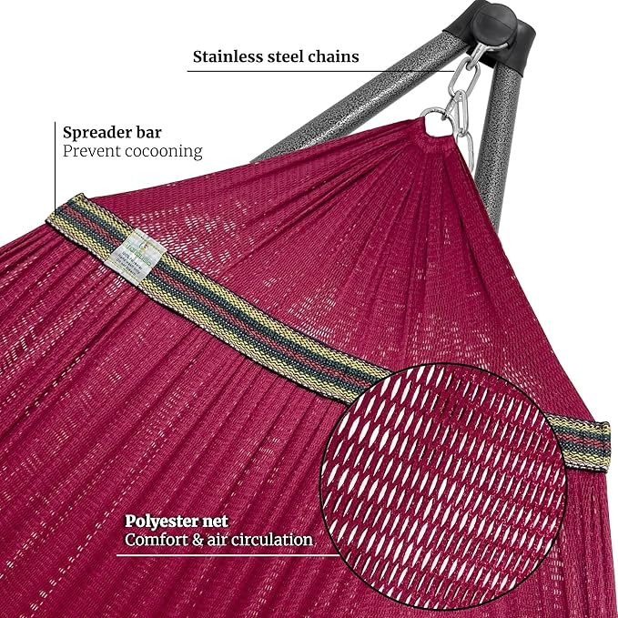 Tranquillo Combo x2 Hammocks with Stand for Outside &amp Tree Straps Heavy Duty Hammock with Stand 600lbs for Indoor Outdoor Patio Backyard x2 Hammocks for 2 Person (Combo - Red Medium)