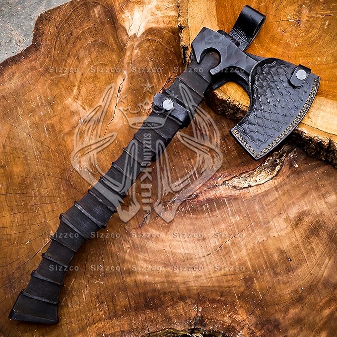 Custom Gift Forged Carbon Steel Viking Axe Bearded Axe with Ash Wood Shaft Tomahawk - Real Hatchet Best Gift for Anniversary Valentine's Day Birthday Premium Leather Sheath