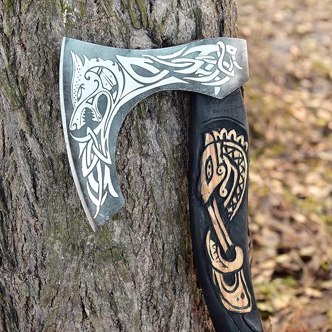 SS SMART &amp SHARP SPORTS INC Custom Handmade High Carbon Steel Viking Axe Real HatchetGift for hIm19 inches SS-17613 with Wooden Box