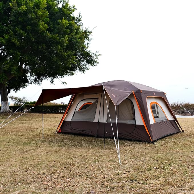 KTT Large Tent 6-8-10-12 PersonFamily Cabin Tents2 Rooms2 Doors and 4 Windows with MeshStraight WallWaterproofDouble LayerBig Tents for OutdoorPicnicCampingFamily Gathering