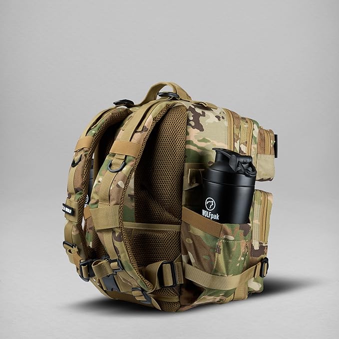 WOLFpak 25L Athletic Gym Backpack (OCP Camo) Durable 1000D Waterproof Oxford Material w/MOLLE Webbing Laptop Pocket &amp Dual Cup Holders Durable Fitness/Travel/Military Daypack