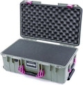 Pelican Air 1535 Carry-On Sage Green - Medium Size Waterproof Case with Pluck Foam Set and Lid Foam - Magenta Handles &amp Latches