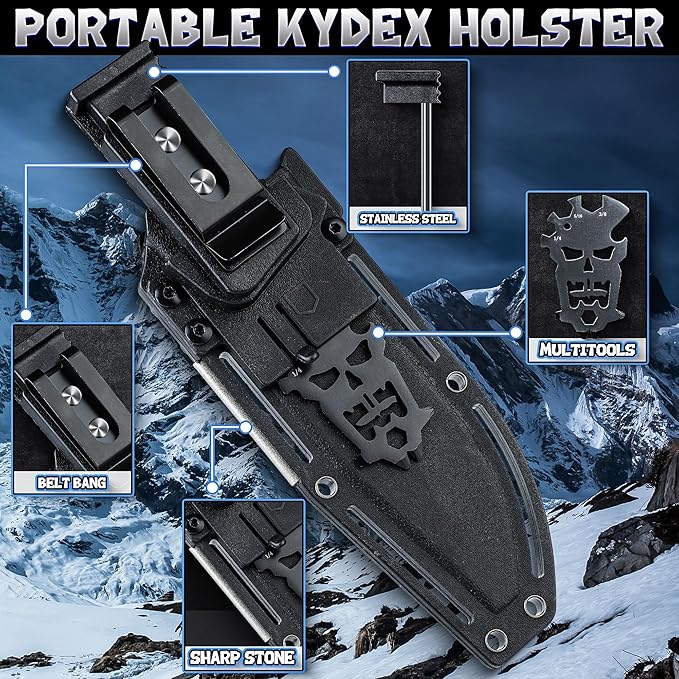 Purple Dragon Fixed Blade Knife with Kydex Sheath Black Outdoor Knives for Camping with Ergonomic Handle Durable Kydex Sheath Gifts for Men