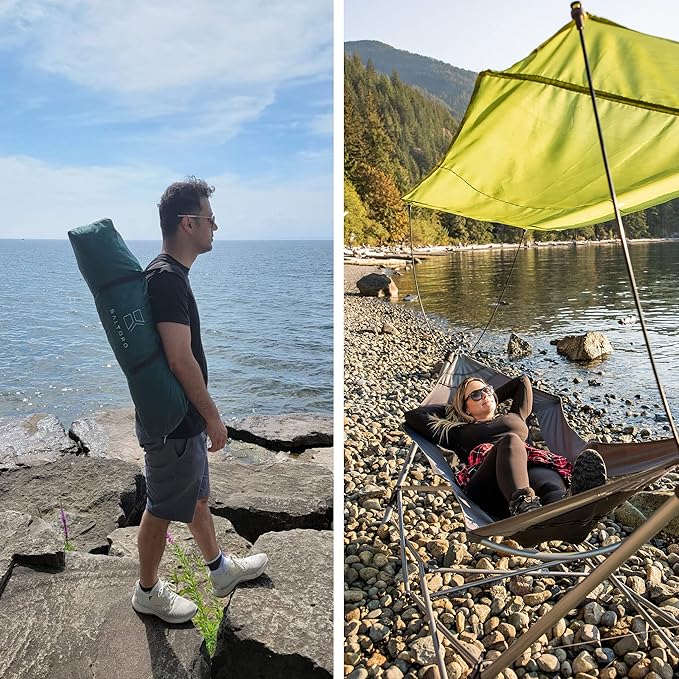Lucania Portable Hammock with Stand Included - Foldable Freestanding Hammock for 2 Person (290 lbs Capacity) - Heavy Duty Stand Alone Hammock for Indoor Outdoor Camping Patio &amp Backyard
