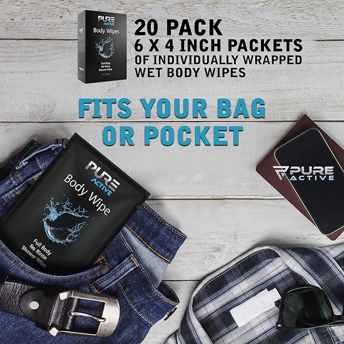 Shower Body Wipes 60 Individually Wrapped Personal Hygiene Body Wipes for Women and Men Keep Clean After Gym Travel Camping Outdoors Sports