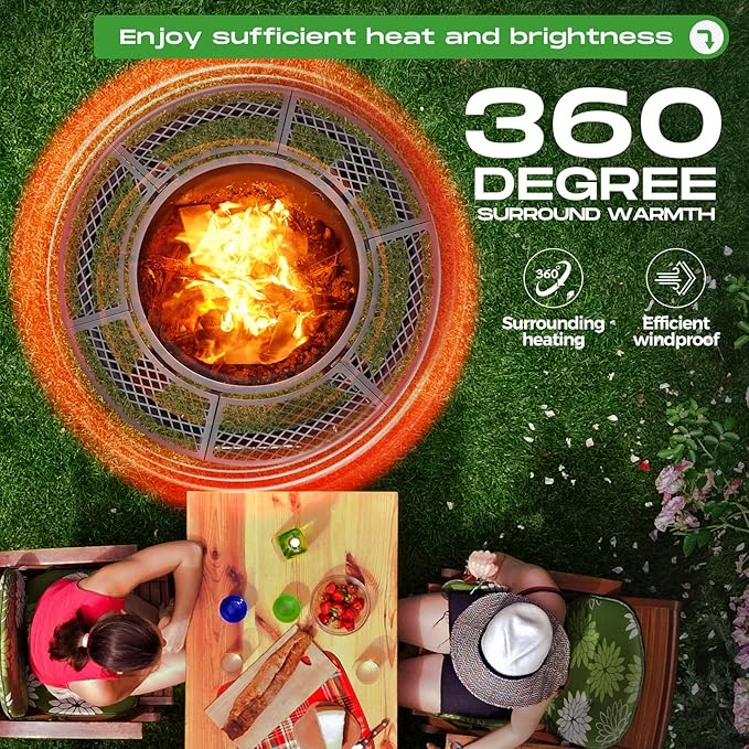 Panovue 47 Inch Outdoor Wood Burning Fire Pit with 2 GrillsExtra Large 3-in-1 Fire Pit with Metal Lid &amp Fire Poker Heavy Duty BBQ Firepits for Outside Backyard Bonfire Patio &amp Party (47''