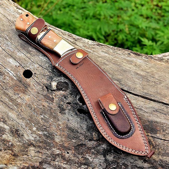 MR. CRAFT Custom Handmade Traditional Kukri Damascus Steel Fixed Blade Knife With Sheath Full Tang Heavy Duty Camping Knives - Gifts for Men (Kow Wood and Stag Horn)