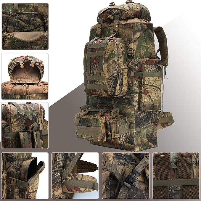 100L Camping Hiking BackpackMolle military Tactical rucksack backpackWaterproof Lightweight Hiking Backpack (Maple Leaf)