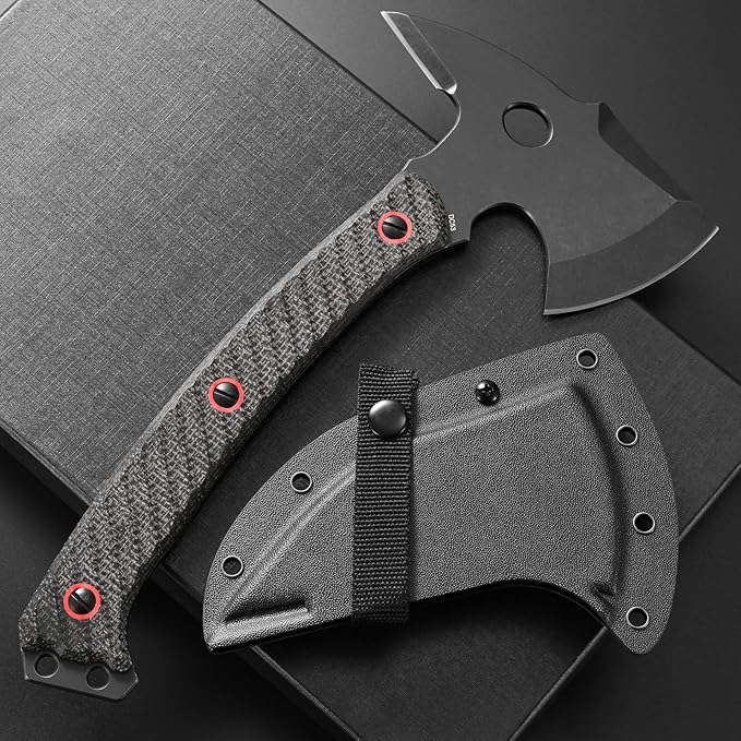 C1342 Camping AxesDC53 Steel Blade Micarta Handle Chopping Axe Bushcraft Camping Axes Survival Hatchet Full Tang Axe for Hiking Hunting Camping Splitting Chopping Wood(Black)