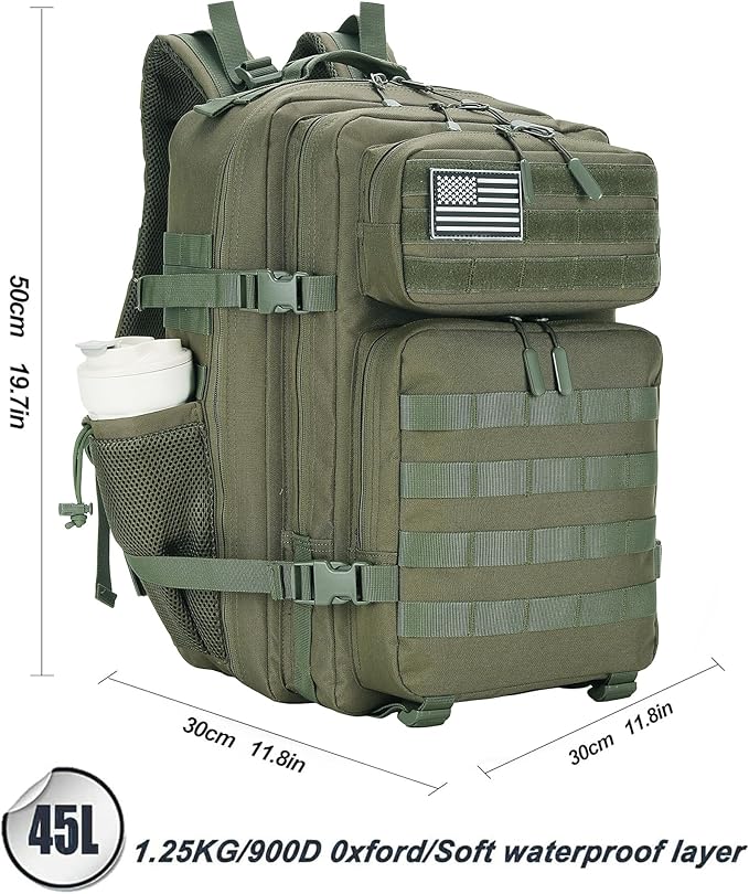 Lovelinks21 45L Tactical Assault Backpack 3 day assault pack with Molle Waterproof backpack Rucksack for Tactical Backpacks (Army green)