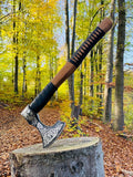 Viking Axe – Hand Forged Carbon Steel Blade with Ashwood Handle | Norse Hatchet for Camping Hunting Axe Throwing | Perfect Viking Gift for Men