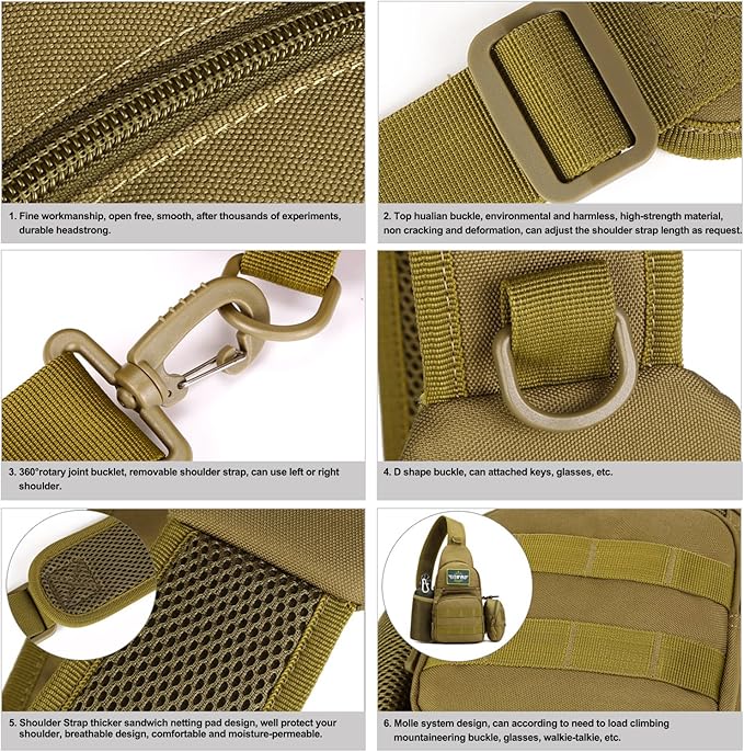 HUNTVP Small Tactical Sling Chest Pack Bag Molle Daypack Backpack Military CrossbodyType1- ACU Camouflage