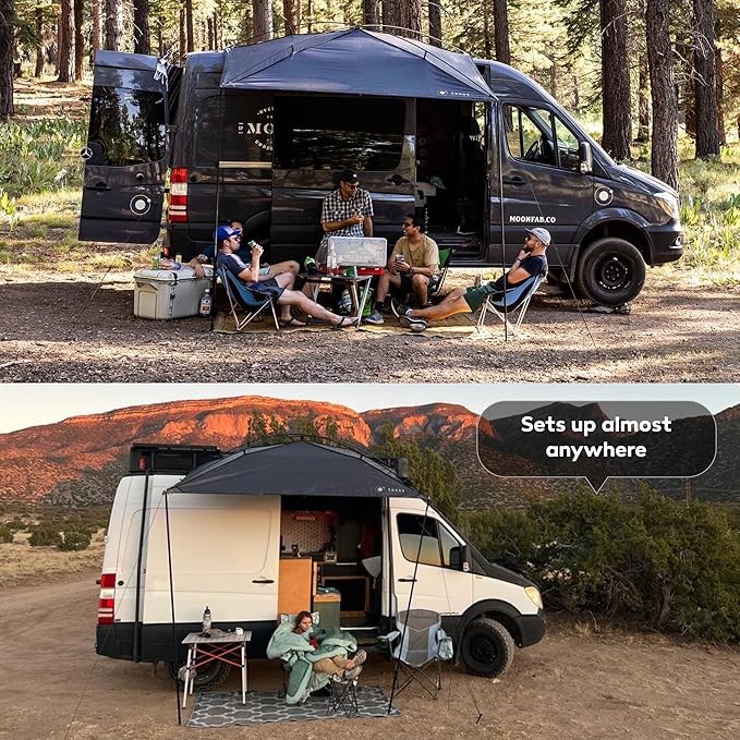 MoonShade Portable Vehicle Awning Large 9' x 7' Lightweight Car Canopy for Trucks SUVs Vans Campers &amp Outdoor Adventures (Shadow Blue)
