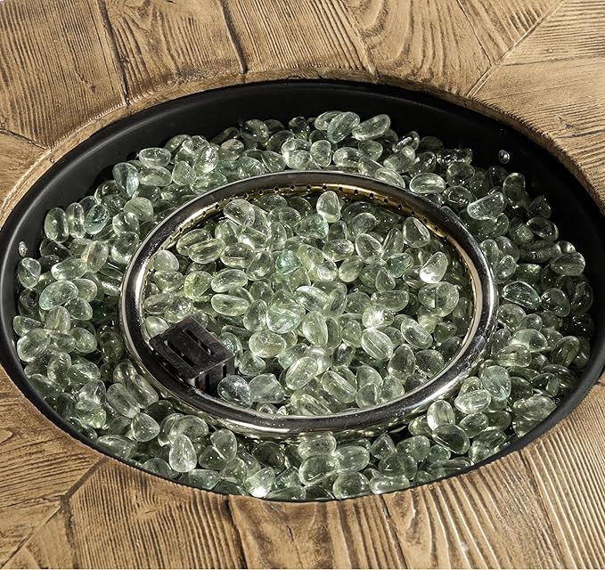 30'' Concrete Round Gas Fire Pit 50000 BTU Steel Outdoor Fire Tables Fire Table with Lid Add Warmth &amp Ambience to Gatherings and Parties On Patio Deck Garden Backyard.