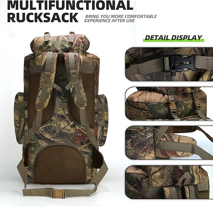 100L Camping Hiking BackpackMolle military Tactical rucksack backpackWaterproof Lightweight Hiking Backpack (Maple Leaf)