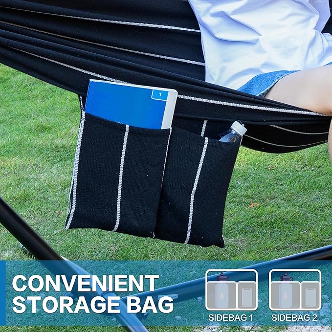 PNAEUT Double Hammocks with Stand for Outside Portable Space Saving Heavy-Duty Steel Stand for Indoor Outdoor Patio with Carrying Bag 450 lbs Capacity (Chasm)