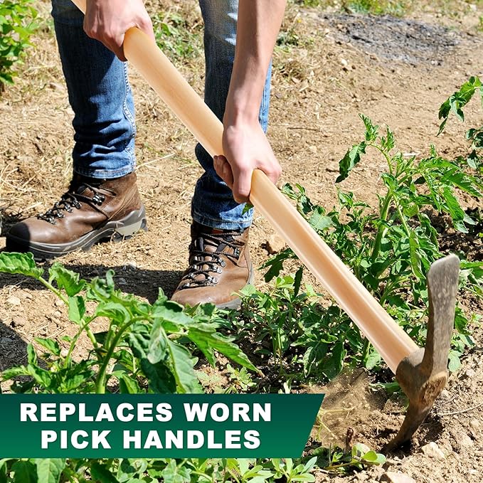 Bucherry 2 Pcs 35 Inches Pickaxe Handles Beech Wood Handles Replacement Tool Set for Heavy Duty Pick Axe Mattock Heads for Gardening Landscaping Yard and Outdoors Work