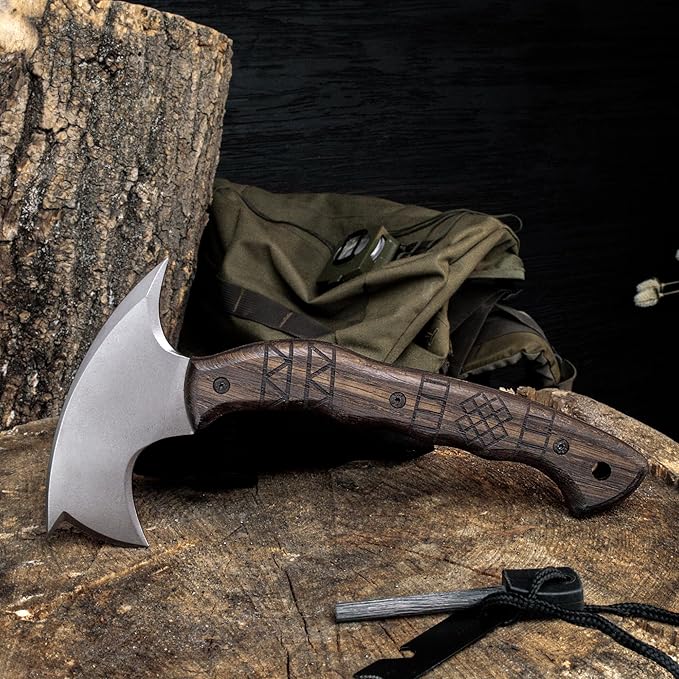 AncientSmithy Compact Tactical Tomahawk 11 Full Tang Camping Axe with Sheath Small Survival Hatchet Bushcraft Tomahawks for Outdoor with Spike