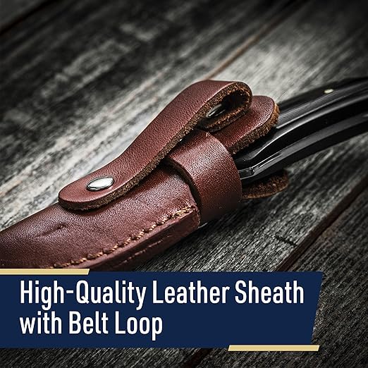 Kings County Tools Damascus Knife 5.5” Small Full Tang Fixed Blade Knife with Sheath - 2.25” Damascus Steel Blade Leather Sheath with Belt Loop - Skinning Bushcraft Camping or EDC Gifts for Men