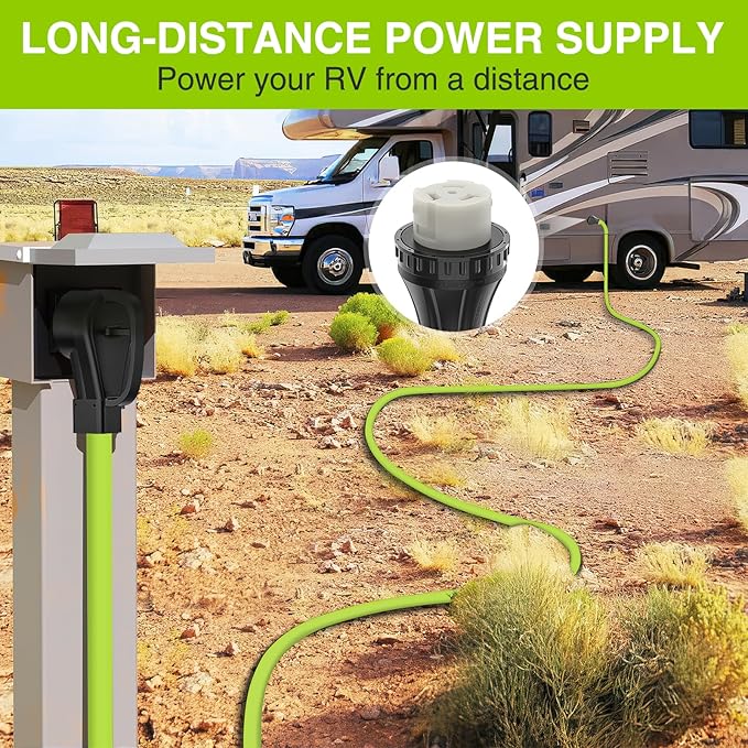 Nilight 25FT 50 Amp RV Locking Extension Cord 250V Heavy Duty 6/3+8/1 Gauge Pure Copper STW Wire UL ETL Listed 4 Prong 14-50P SS2-50R Weatherproof Suit for Camper Caravan Trailer Bright Green