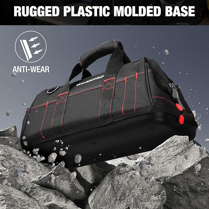 WORKPRO 16-inch Close Top Wide Mouth Tool Storage Bag with Water Proof Rubber Base W081022A 16