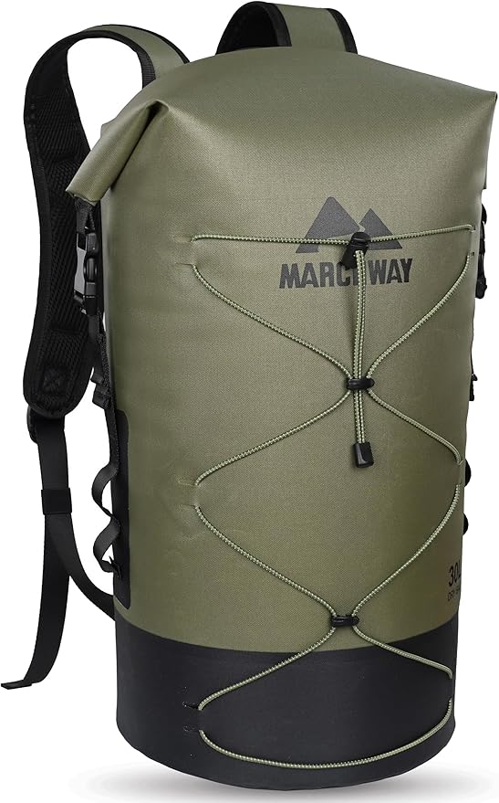 MARCHWAY Floating Roll Top Dry Bag Flexible Lightweight TPU Waterproof Backpack 20L/30L/40L with Padded Straps for Boating Kayaking Swimming Hiking Beach (Green 30L)