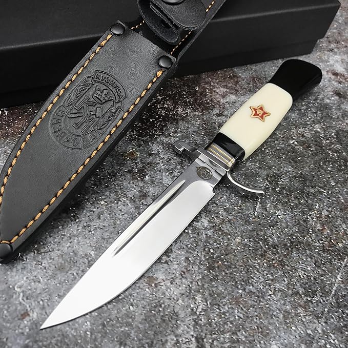 Russian Finka-NKVD KGB Fixed Blade Knife Heavy Duty 440C Steel Full Tang KnifeResin HandleOutdoor Knives for Tourist Fishing CampingGift PU Sheath