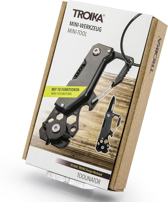 Troika TOOLINATOR KTL25/TI Mini Tool with 10 Functions Knife Keyring (Wire Loop) with Carabiner Bottle Opener Stainless Steel/Aluminium Original