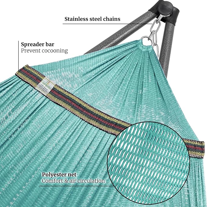 Tranquillo Combo x2 Hammocks with Stand for Outside &amp Tree Straps Heavy Duty Hammock with Stand 600lbs for Indoor Outdoor Patio Backyard x2 Hammocks for 2 Person (Combo - Sky Medium)