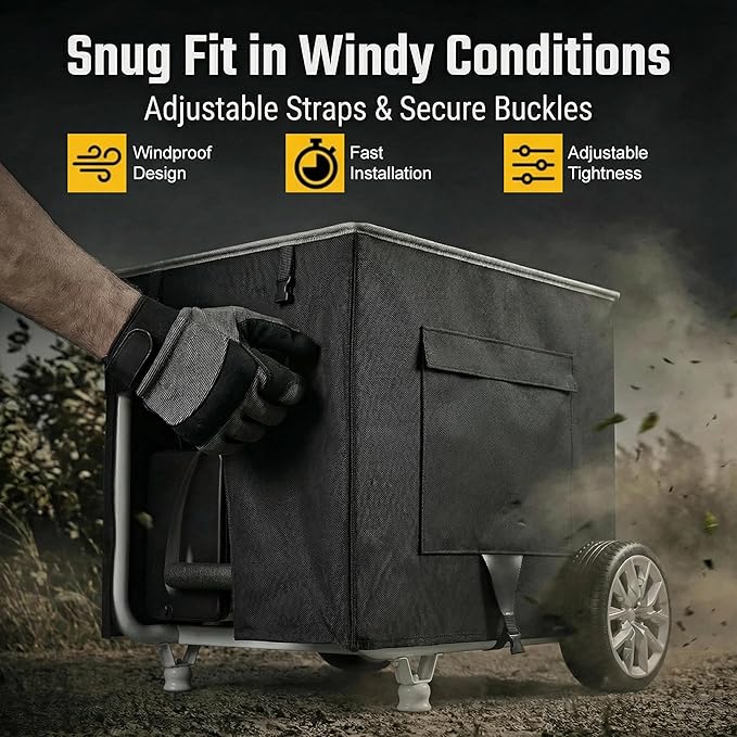 [New Upgraded] 900D Heavy Duty Waterproof Generator Cover Generator Cover for Outside 32L x 24W x 24H Cover Universal 5000W-10000W Outdoor Generator Storage Box All Season Protection Black