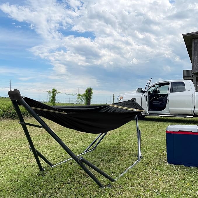 Tranquillo Uniki Hammock with Stand for Outside Portable Hammock 550lbs Capacity Deluxe Double Hammock Stand Collapsible Camping Hammock and Stand Black