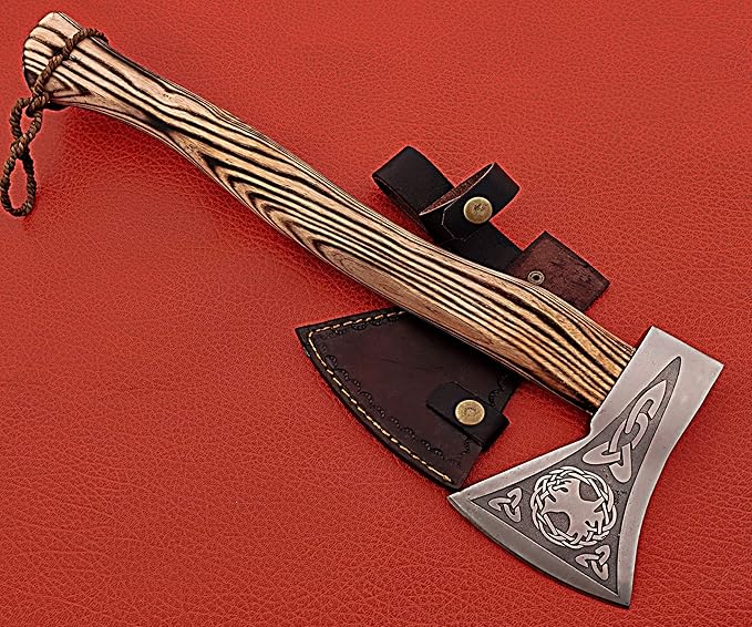 Smart &amp Sharp Hand Forged Viking Axe Etched on The Carbon Steel Forged Engraved Axe SS-17403 (ash Wood)