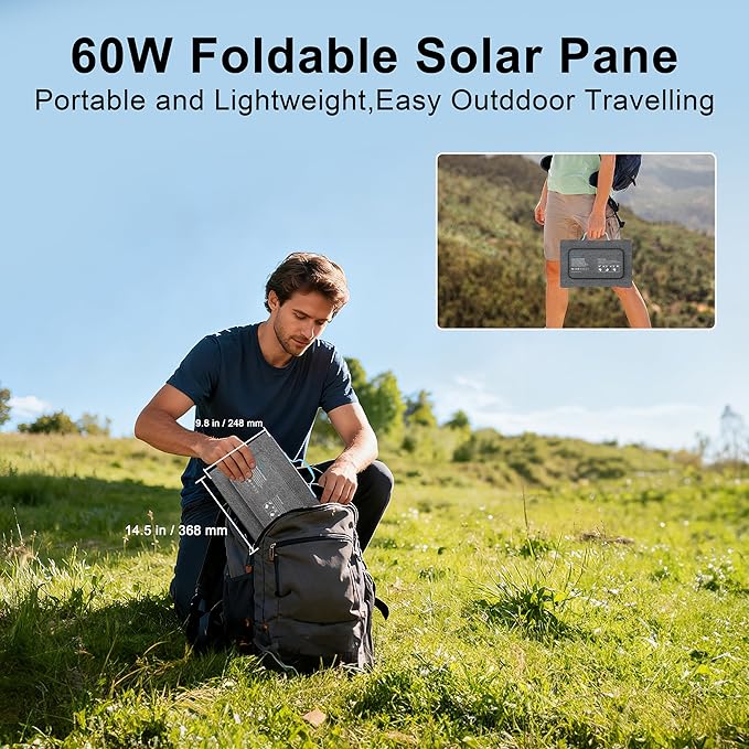 60W Portable Solar Panels Chargers with USB-C USB-A and DC Outputs Foldable IP67 Waterproof Solar Panel for CampingPower Emergency for Small Power StationPhones Power Banks