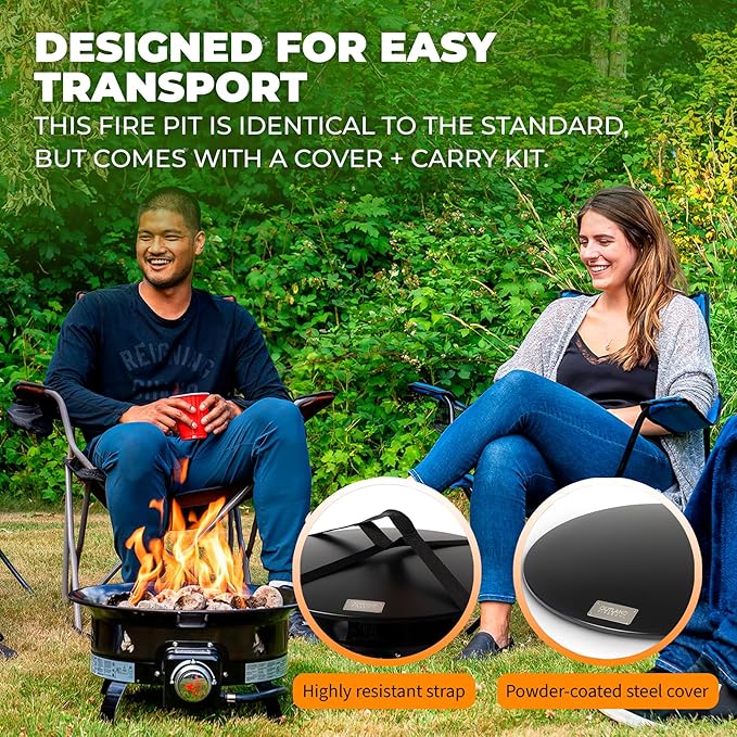 Outland Living Portable Propane Fire Pit 19-inch 58000 BTU with Fire Pit Cover &amp Carry Kit Smokeless Gas Firebowl | Perfect for Camping Patio Backyard Tailgating Deck RV| Black 893 Deluxe