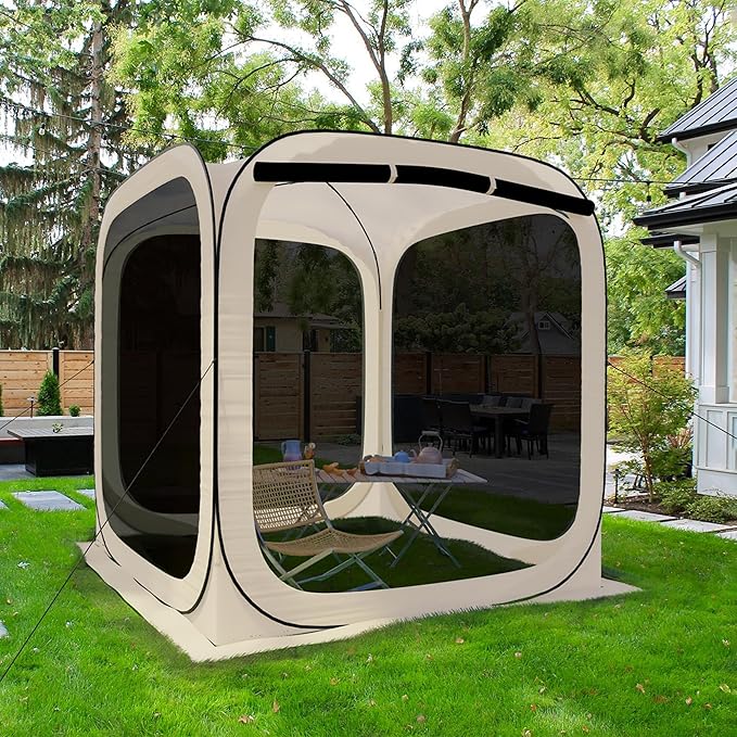 HOOYEAH Pop-up Tent Screenhouse Portable Screened Tent Camping Canopy Foldable Instant Screen Room Outdoor Gazebo with Mosquito Net for Patio Backyard Garden and Outdoor Activities 6x6