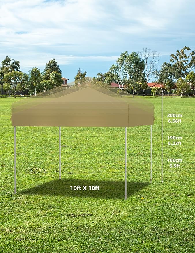 10 X 10ft Pop-Up Canopy Foldable Outdoor Sunshade Shelter One-Push Setup Tent for Events Parties Camping and Commercial Use. Instant Setup Tent Shelter with 1 Removable Sidewalls+ Khaki