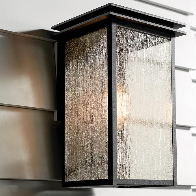 Kichler Arkville 14 1 Light Outdoor Wall Light with Clear Seeded Glass in Textured Black for Exterior Doors Walls Porch (14 x 8.5) 59541BKT