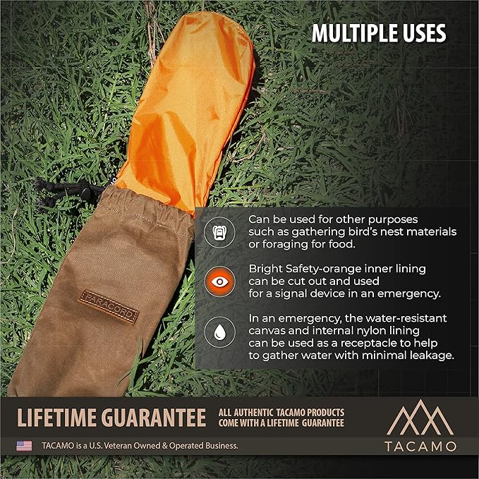 SurvivorCord Bag - Canvas Bushcraft Bag with MOLLE Strap to Hold Up To 100ft SurvivorCord - Waxed Canvas Paracord Pouch - Bushcraft for Hiking Mushroom Foraging Camping - Olive-Drab