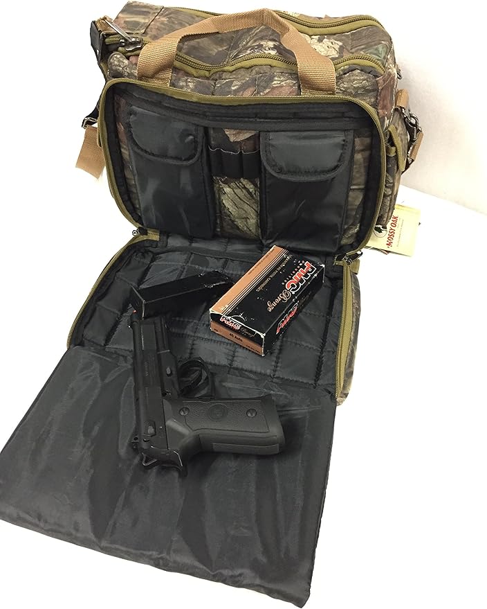 Explorer ® 8 Pistol Tactical Range Go Bag Assault Gear Hiking EDC Camera Bag MOLLE Modular Deployment Compact Utility Military Surplus Gear (Mossy Oak Khaki Trim)