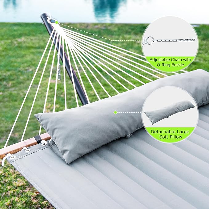 ANAGOO Double Hammock with Stand Heavy Duty Outdoor Hammock for Two 500 LBS Capacity Stable Steel Frame with Balance Strap Easy Tool-Free Assembly for Patio Garden Backyard &amp BeachDark Grey