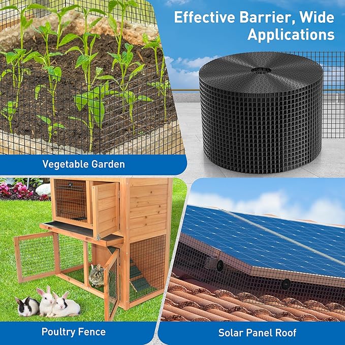 ZeroPone 8inch x 100ft Solar Panel Bird Guard Critter Guard for Solar Panels with 100 Pcs Stainless Steel Fasteners Removable PVC Coated Pigeon Netting Wire for Squirrel Bird Critters Proofing